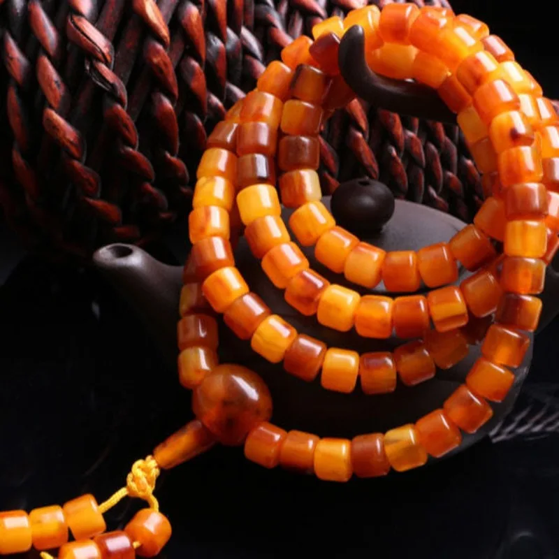 

Beeswax 108 Buddha Beads Bracelet Chicken Oil Yellow Amber Bracelet Men's and Women's