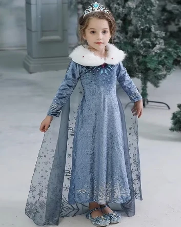 Disney Frozen Elsa Snow Queen Winter Long Princess Dress Girls Kids Halloween Carnival Birthday Party Stage Cosplay Dress Up view 5