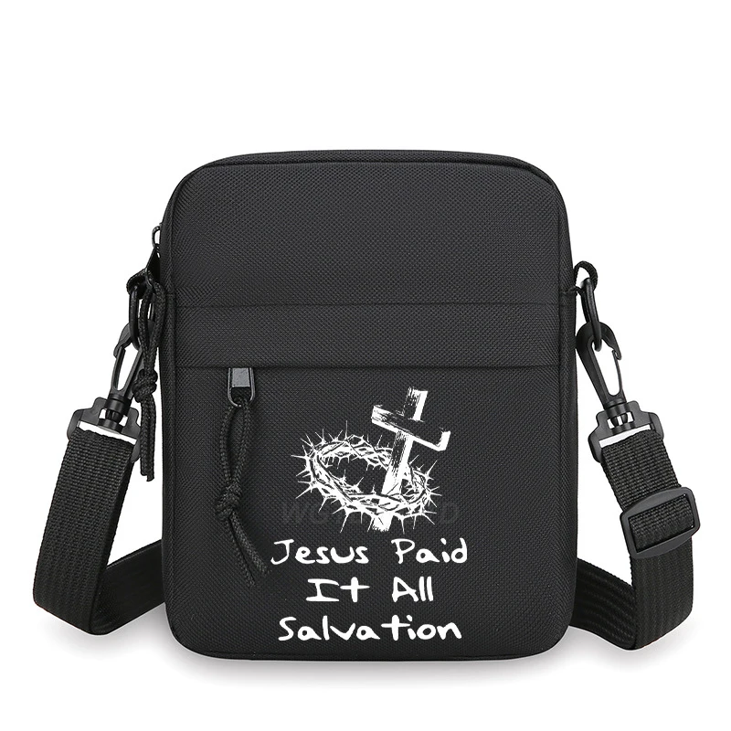 Jesus Paid It All Salvation Printed Men Women Small Crossbody Bag Fun Christianity Bible Verses Zipper Shoulder Bag For Male