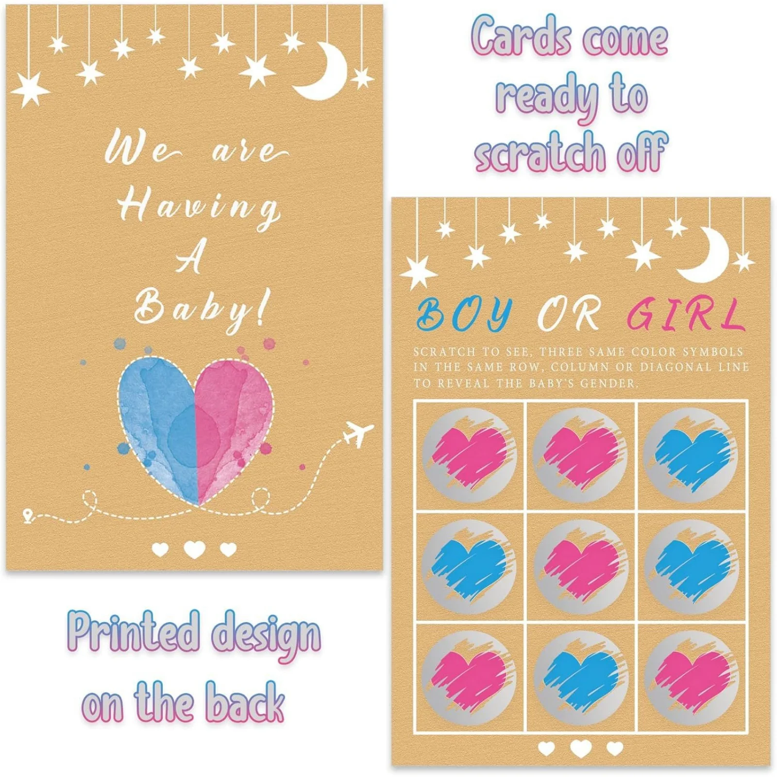 5 Tarjetas Rasca y Gana para Revelar el Sexo del Bebé, Juego de Adivinación de Género, Recuerdos para Baby Shower, Interacción Familiar y con Amigos
