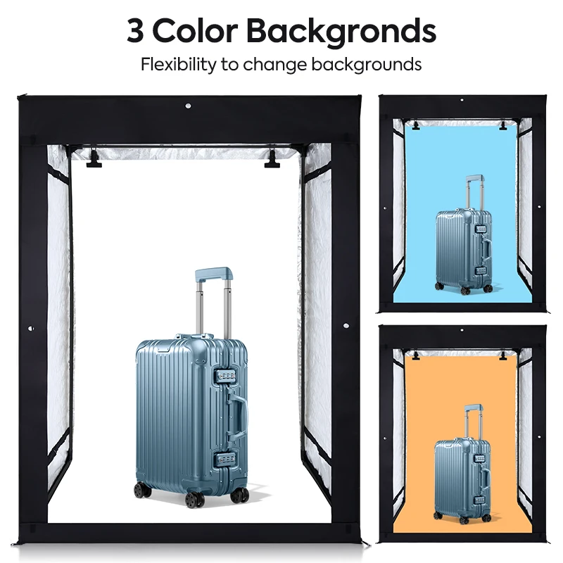 خيمة تصوير كبيرة بطول 2 متر، مجموعة صندوق إضاءة استوديو الصور مع 3 خلفيات باللون الأسود والأبيض والأزرق لملابس التصوير