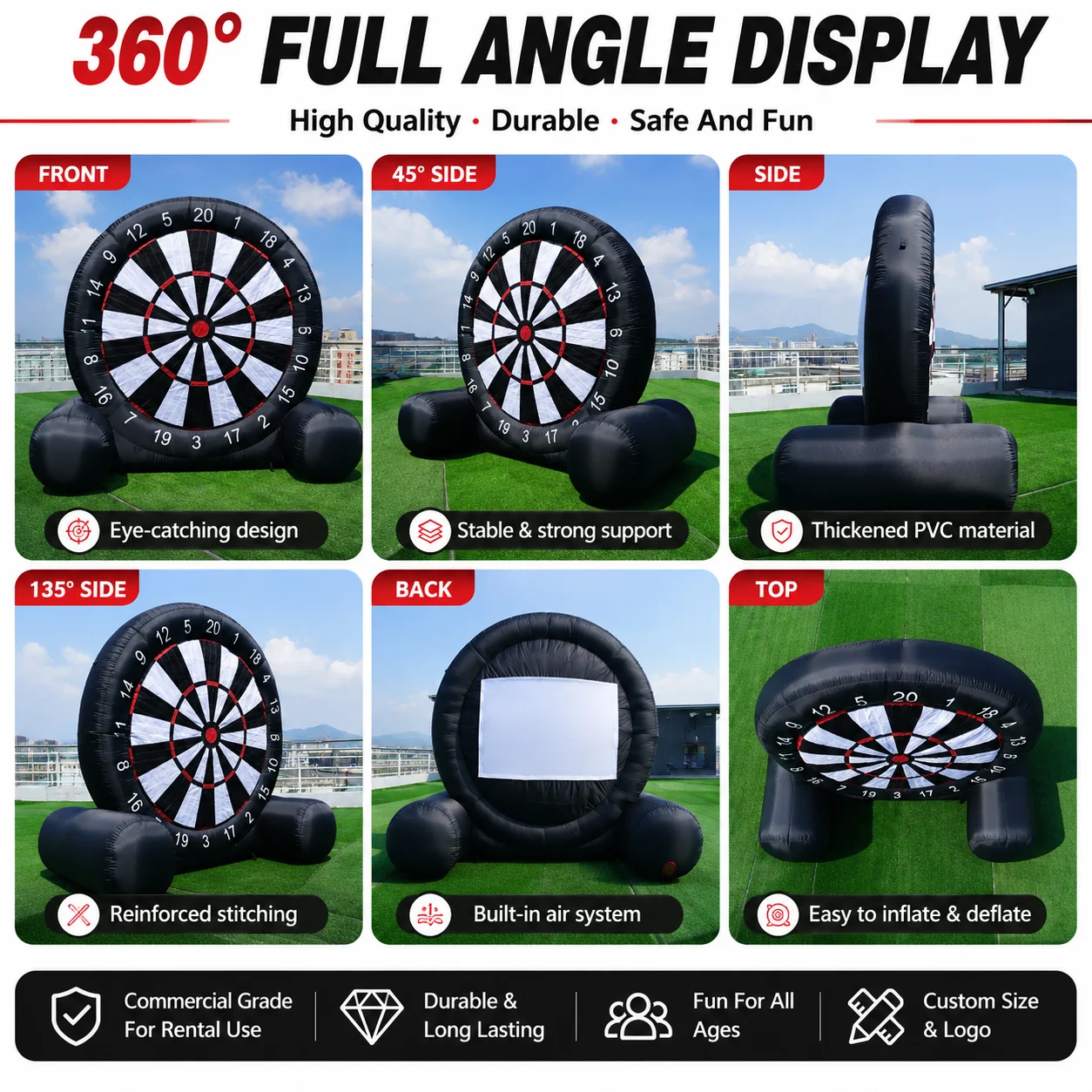 Giant Inflatable Soccer Dart Board Game Oxford Cloth Football Target with Sticky Balls for Backyard Party Carnival Outdoor Fun