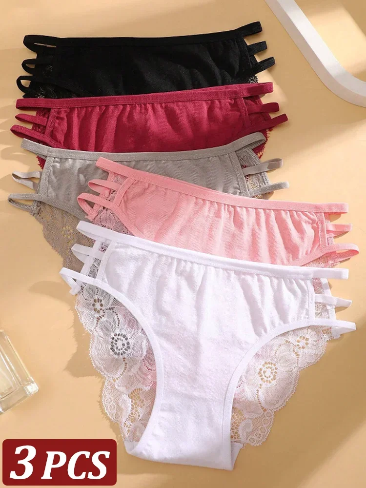 

3PCS Sexy Perspective Women Back Lace Panties Patchwork Underpants Hollow Out Transparent Lingerie Underwear Comfortable Briefs