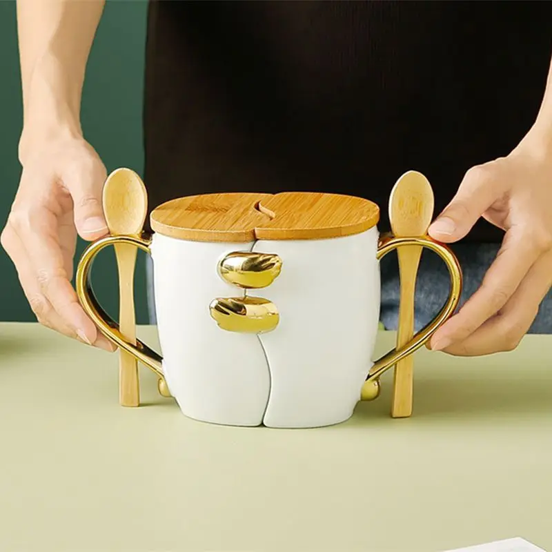 Good-looking Ceramic Mug Household Couple Hug Duad Cups Set Simple Gift Box Creative Coffee Cup Gift Embrace Breakfast with Lid