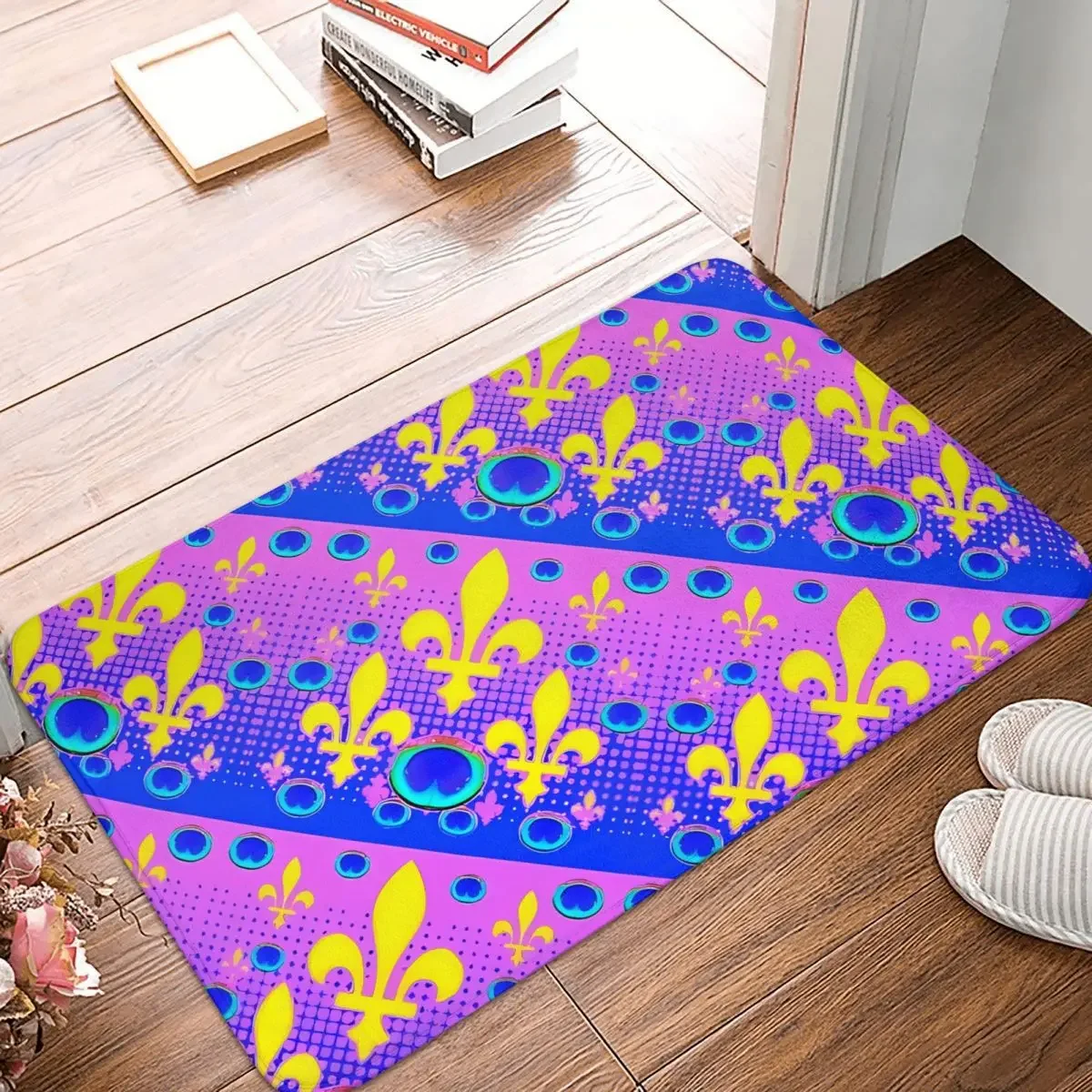 Fleur De Lys Bedroom Mat BLUE LILAC PEACOCK PURPLE PATTERN ART Rug Home Doormat Living Room Carpet Outdoor