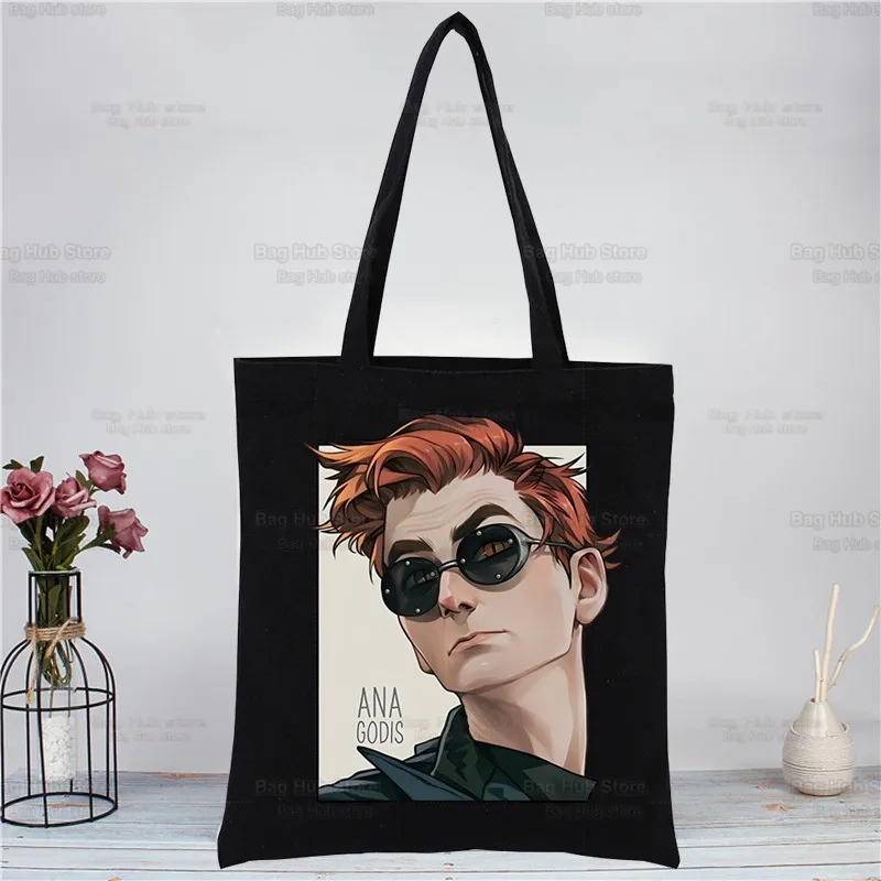 Good Omens Crowley inefable David bolso de lona para mujer, bolso de hombro de algodón para compras, bolsos de mano para mujer