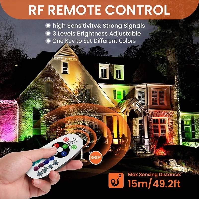 LED 잔디 램프 야외 정원 조명, 10W RGB IP65 방수 스파이크 스포트라이트, 마당 경로 나무 땅용 조경 조명, 12V 220V