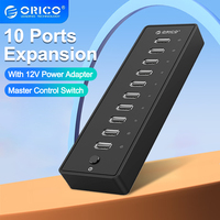 ORICO USB HUB 10 Port ABS USB2.0 HUB With 12V Power Adapter High Speed USB Splitter For PC Computer Accessories 1M Data Cable