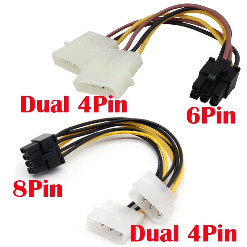 Dual 4Pin 6Pin to 8Pin GPU Power Cable Graphics Card Power Cables PCI Express To Dual 4 Pin Molex Power Cable 18cm Wholesale