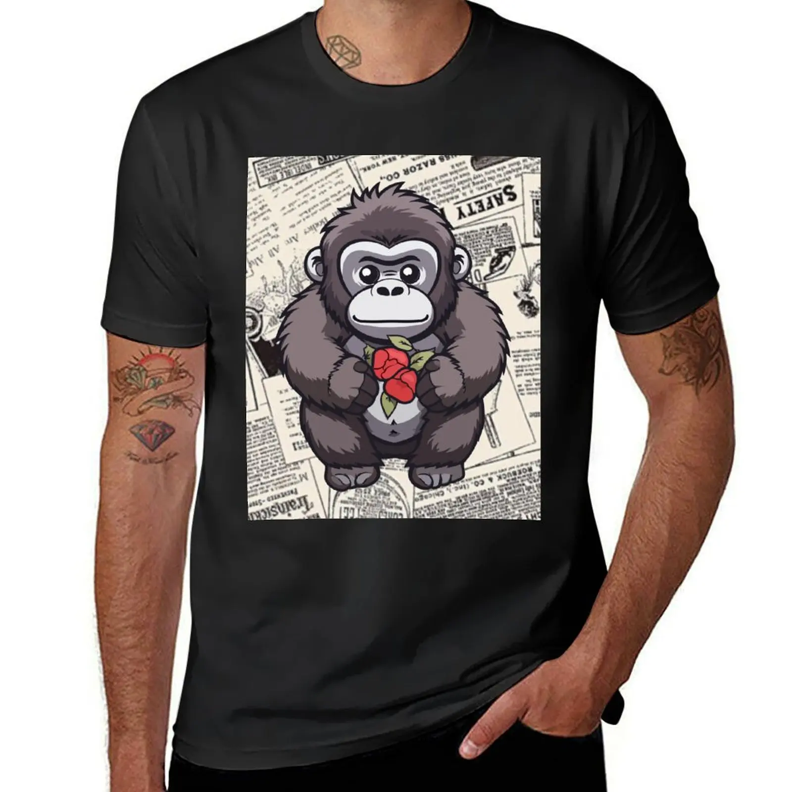 Cute monkey t-shirts, nature pattern t-shirts, cute wild animal pattern t-shirts, vintage style t-shirts. ,newspaper T-Shirt