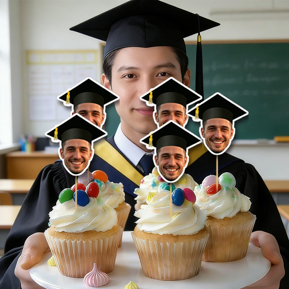 Personalisierte Abschlusskuchen-Dekorationen mit Eigenem Foto, Jahrgang 2026, Abschlussfeier-Deko, Senior-Nacht Cupcake-Topper