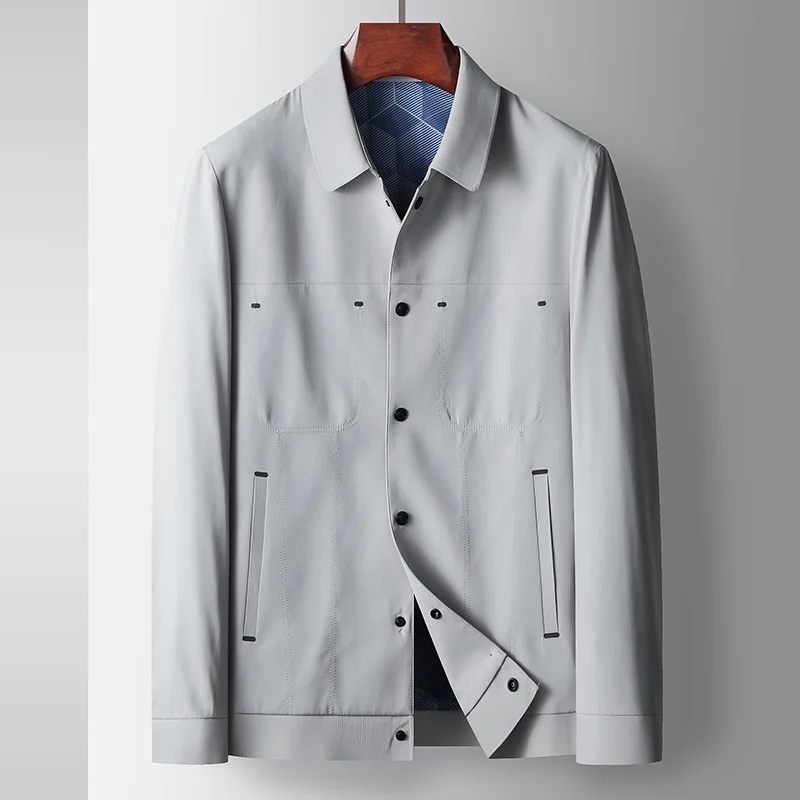 

Men Cargo Jacket Spring Autumn Thin Turn Down Collar Single-breasted Male Outerwear Long Sleeve Business Breathable Man Coat