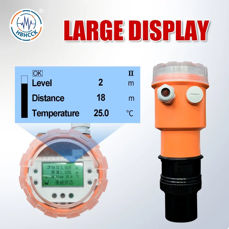 Original manufacture 0-5V 4~20mA Water Tank ultrasonic Level transmitter level sensor LCD Digital Level Meter