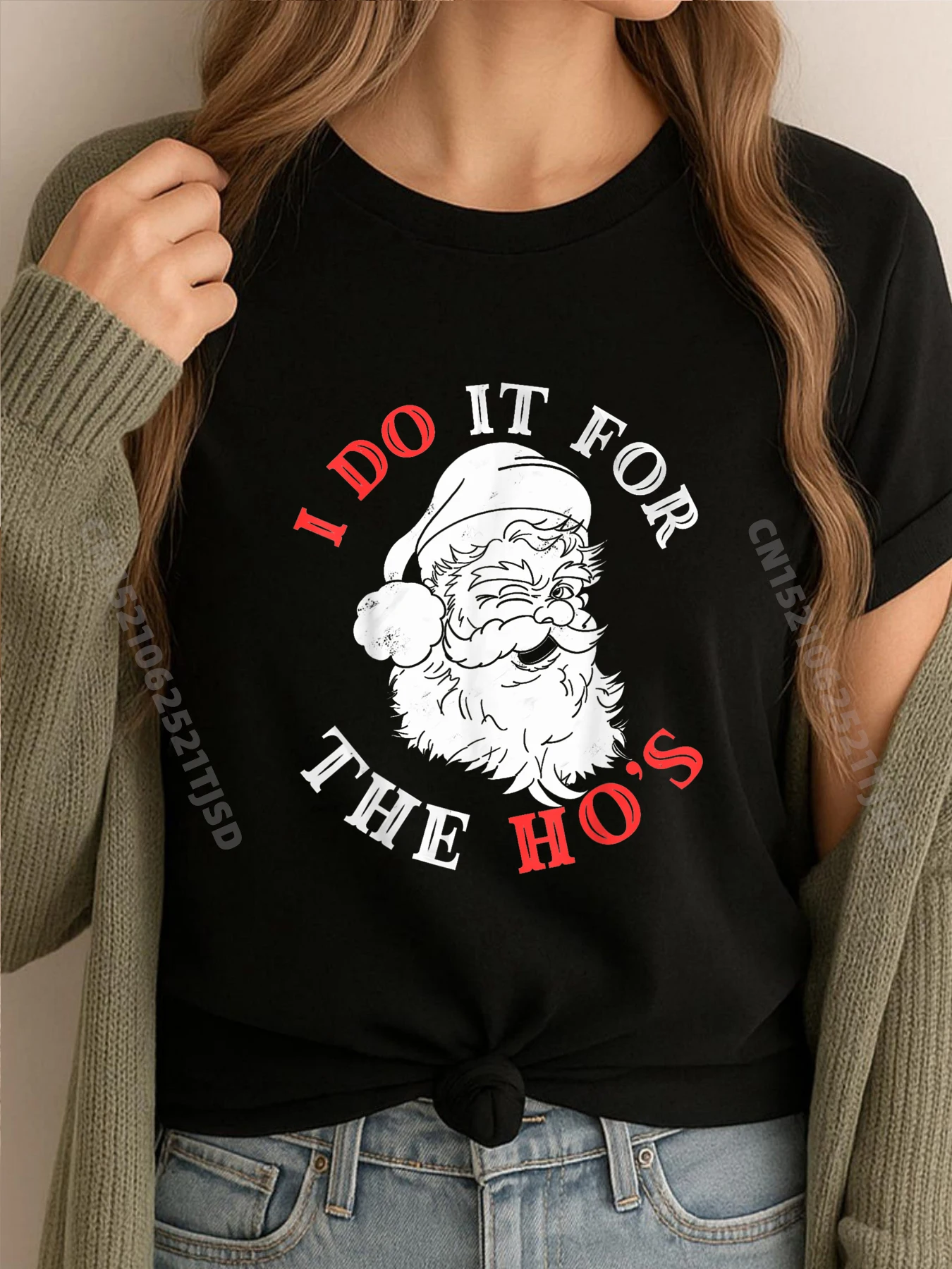 

I Do It For The Hos Inappropriate Christmas Santa Face Brand T Shirt Oversize Man England Style