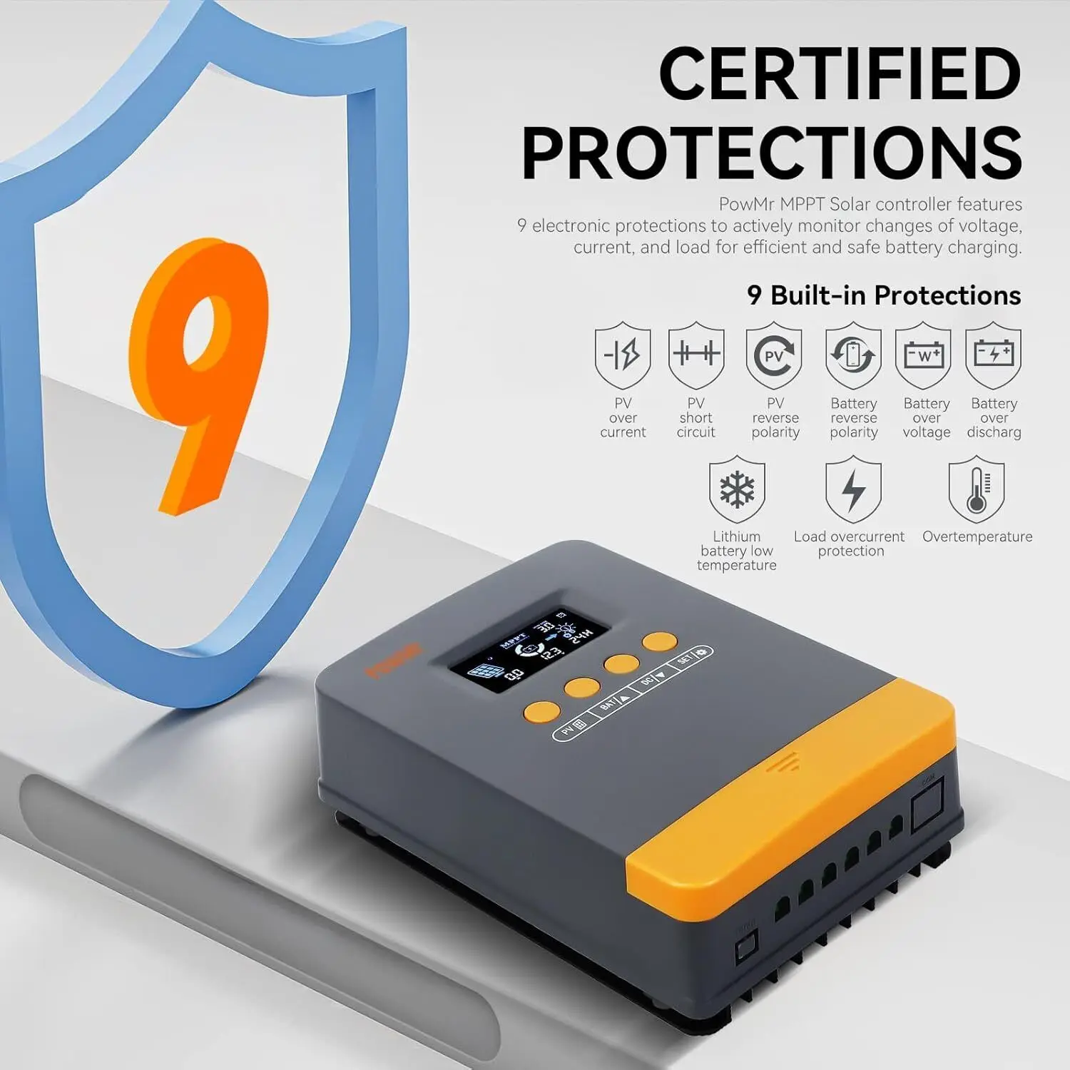 PowMr 25A/35A/45A MPPT جهاز التحكم بالشحن بالطاقة الشمسية لبطارية ليثيوم 12 فولت/24 فولت منظم LCD 100VDC لوحة أرضية وحدة تحكم USB مزدوجة #4