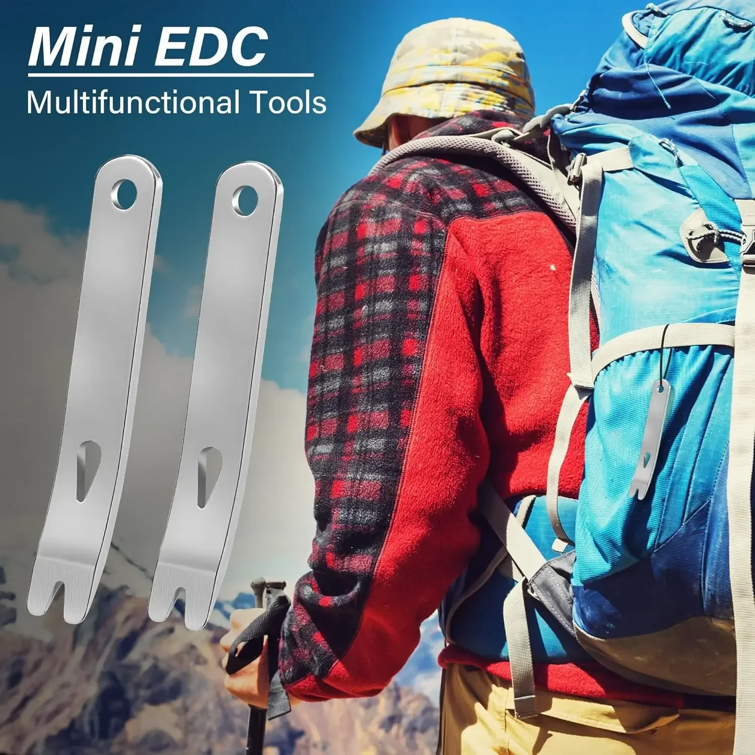 Stainless Steel Multi-Function Mini Pry Bar - EDC Tool with Crank Scraper, Line Winder, Nail Puller & Bottle Opener for Camping