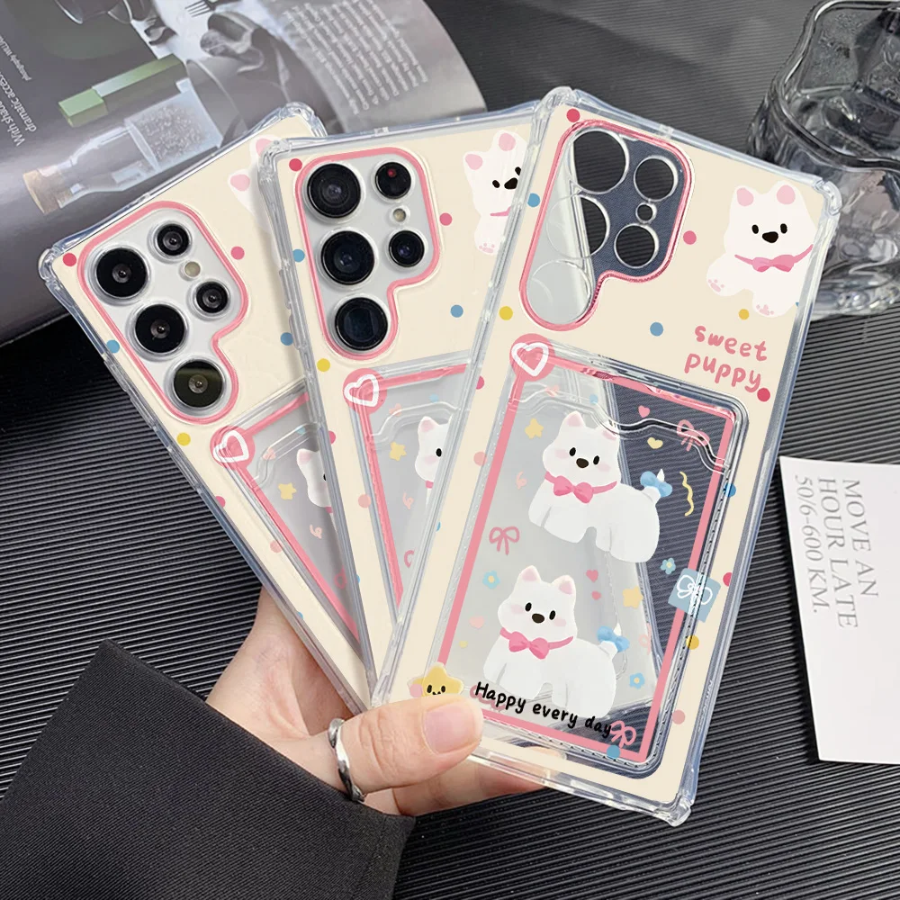 Titular do cartão animal caso de telefone para samsung galaxy s25 ultra a56 5g a55 a54 a53 s24 fe s23 s22 plus a52 silicone macio funda capa