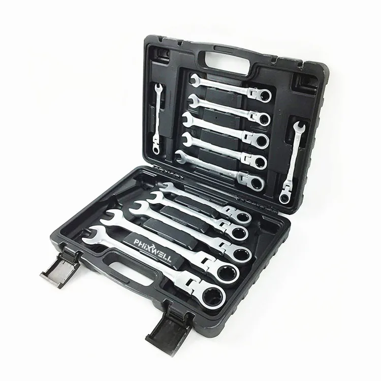 

XWTBS-004 12PCS Flexible Ratchet Combination Wrench Set Professional Manual Kit with Plastic Box