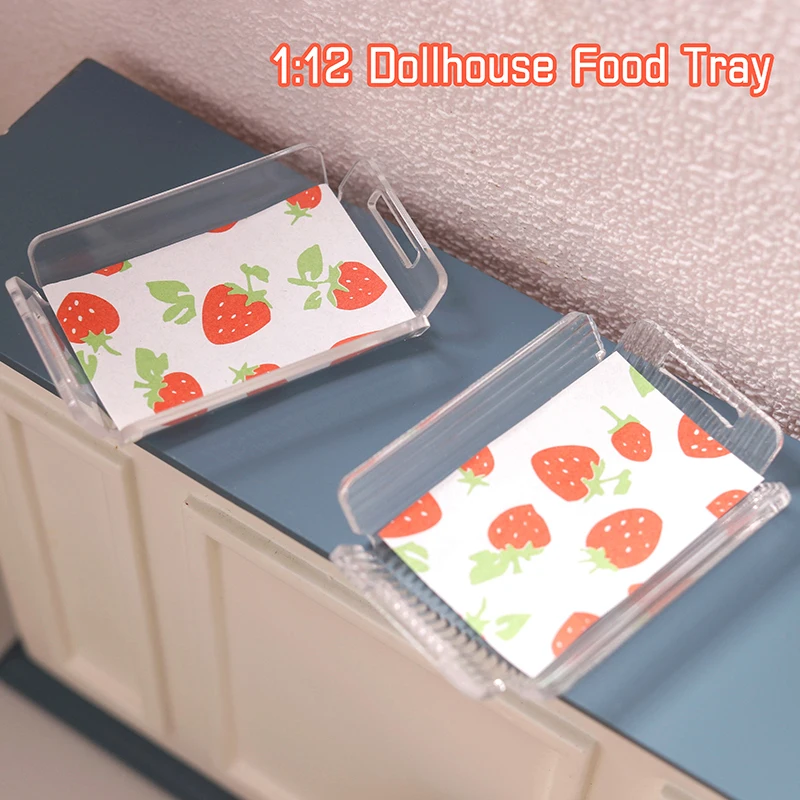 1:12 Dollhouse Miniature Transparent Stripe Tray Mini Tea Tray Fruit Pastry Dessert Storage Tray Dinner Plate Model Decor Toys