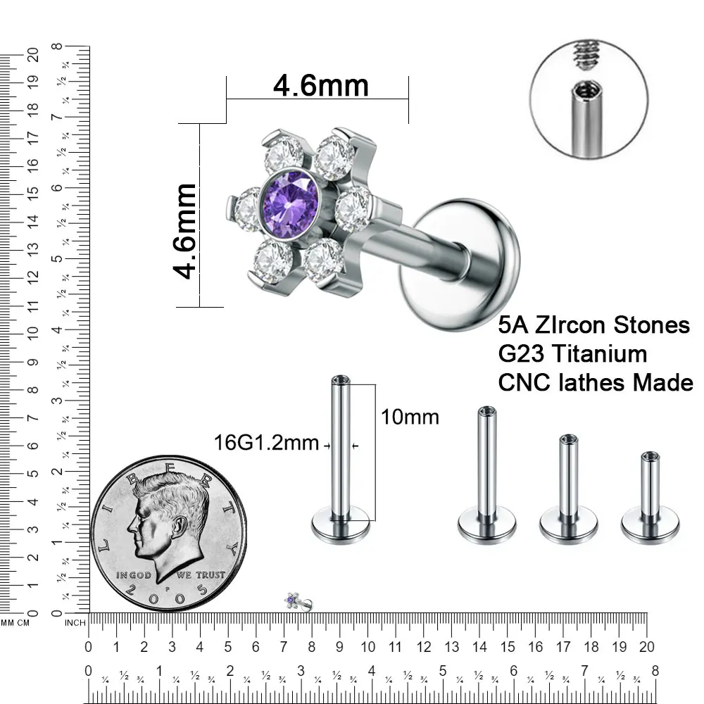 Milky Way ASTM F136 Titanium Piercing Jewelry 16G Nose PIERC Flower Earrings Cochlear Rings Ear Cartilage Helix Studs Flat BacK