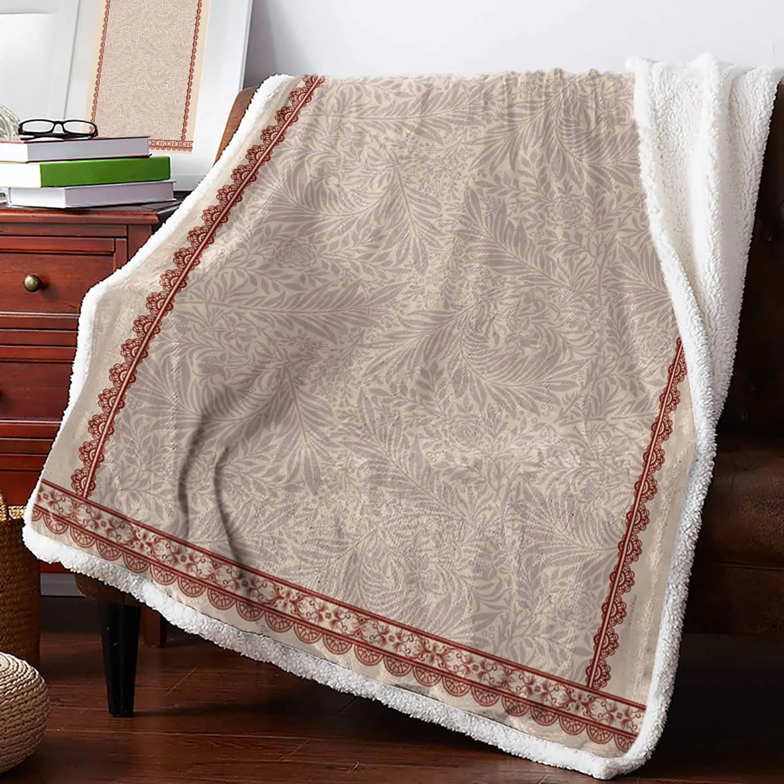 Leaves Retro Pattern Cashmere Blanket Warm Winter Soft Throw Blankets for Beds Sofa Wool Blanket Bedspread