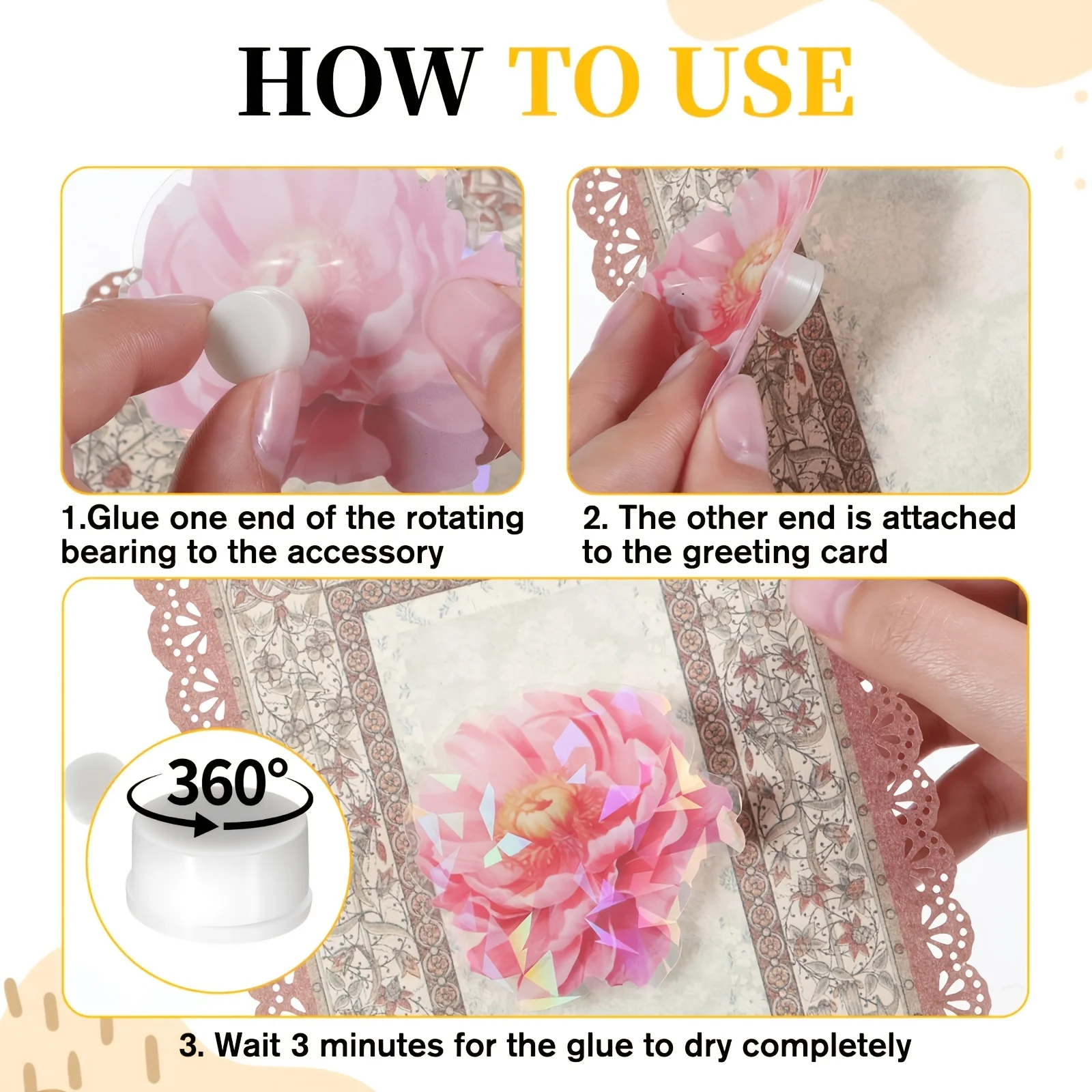 12Pcs Plastic Mini 360° Swivel Bearings, Rotating Base for DIY Craft Jewelry Nail Art Scrapbooking Greeting Card Making