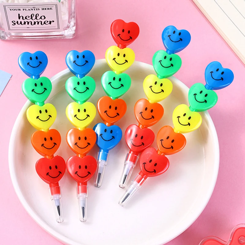 10pcs Cute Smile Love Heart Stack Pencils Kids Birthday Party Favors Wedding Valentine's Guest Gift Goodie Fillers Rewards