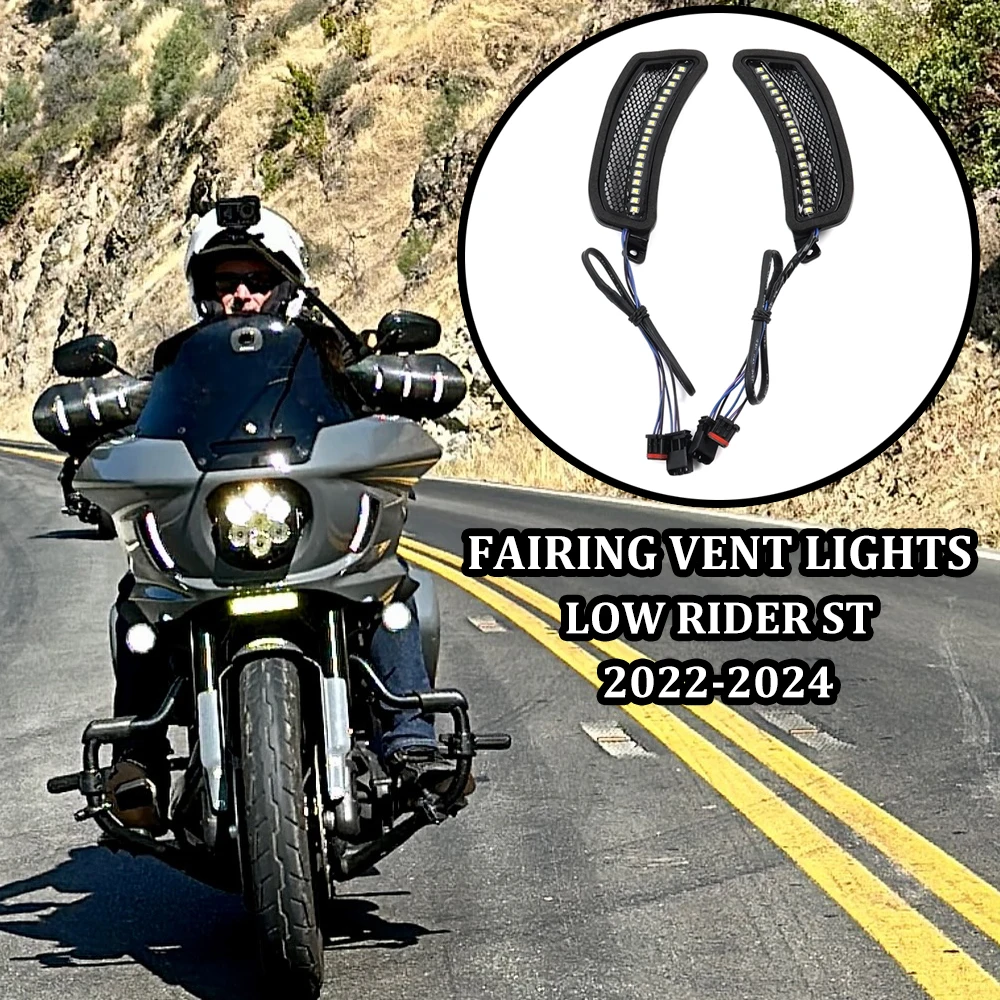 NEW Motorcycle White Tracer Headlight Vent Accent LED Indicator Lights For Harley Softail Low Rider ST El Diablo FXRST FXLRST