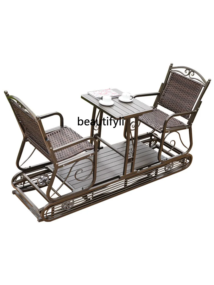 CXH Rattan Chair Outdoor Balcony Glider Double Swing Courtyard Garden Power Rocking Chair