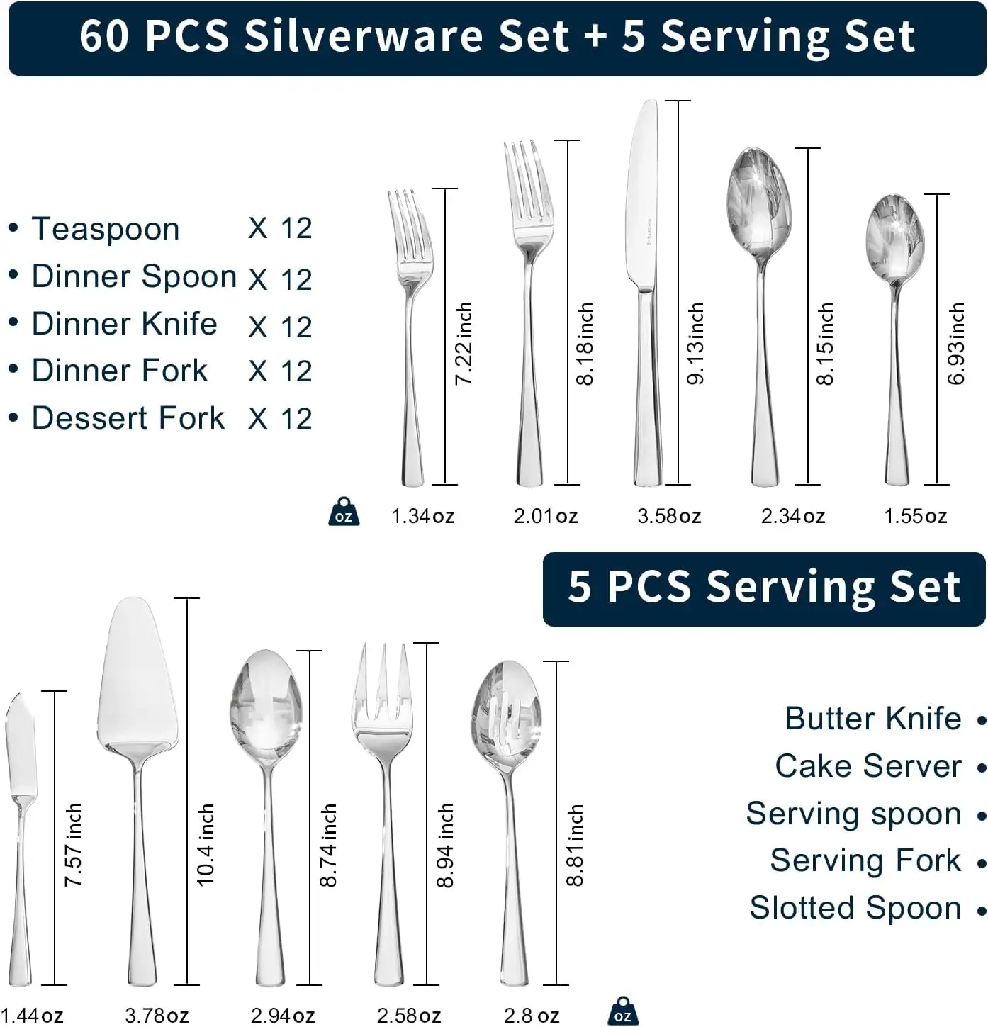 Silverware Set for 12 65-Piece Forged 18/10 Stainless Steel Flatware Set Mirror Finish Cutlery Set Dishwasher Safe for Home