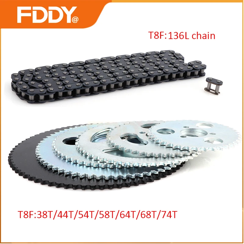 FDDY 47cc 49cc T8F Chain 136 Links and 38 44 54 58 64 74 Tooth Sprocket for Mini Motorcycle Atv  2 Stroke 4 Stroke Parts