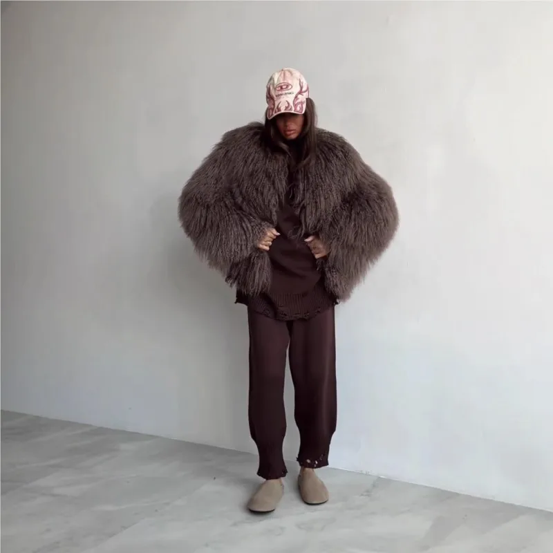 New women's fur coat mixed round-neck thickened top