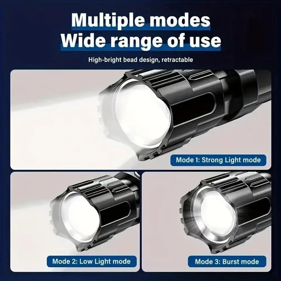 Super Bright LED Flashlight USB Rechargeable Torch with Built-in Battery Telescopic Zoom Lantern for Outdoor Hiking Fishing - view 4