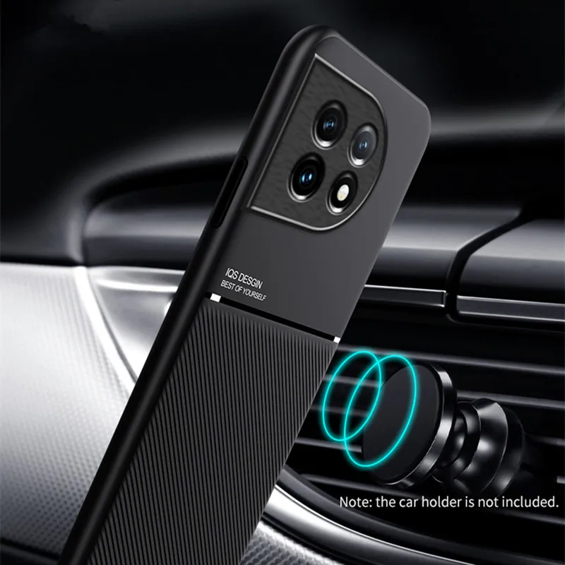 For OnePlus 11 Case 6.7 Car Magnetic Holder Armor Back Cover for One Plus 11 Oneplus11 PBH110 Soft Leather Plate Phone Cases