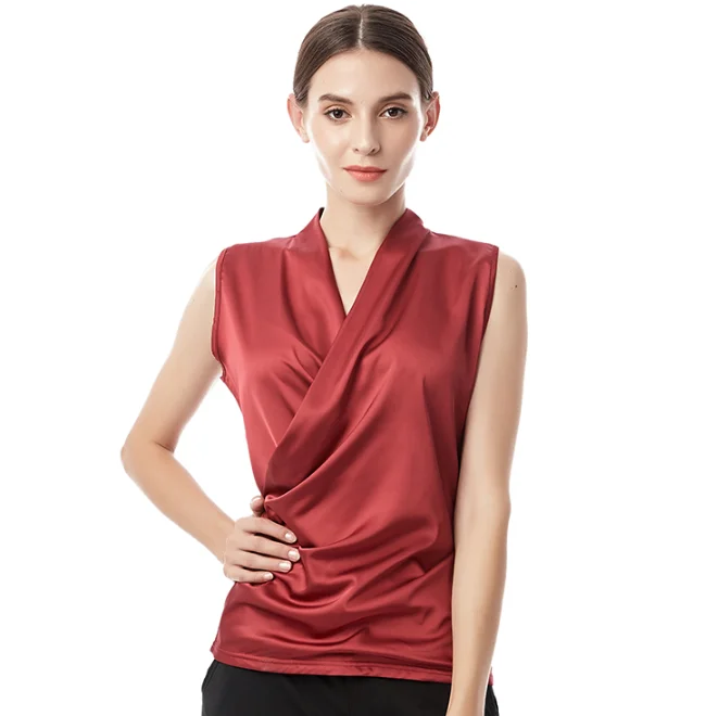 New smooth satin vest female sleeveless blouse V-neck top Slim fit outside wearing a small shirt women blouses