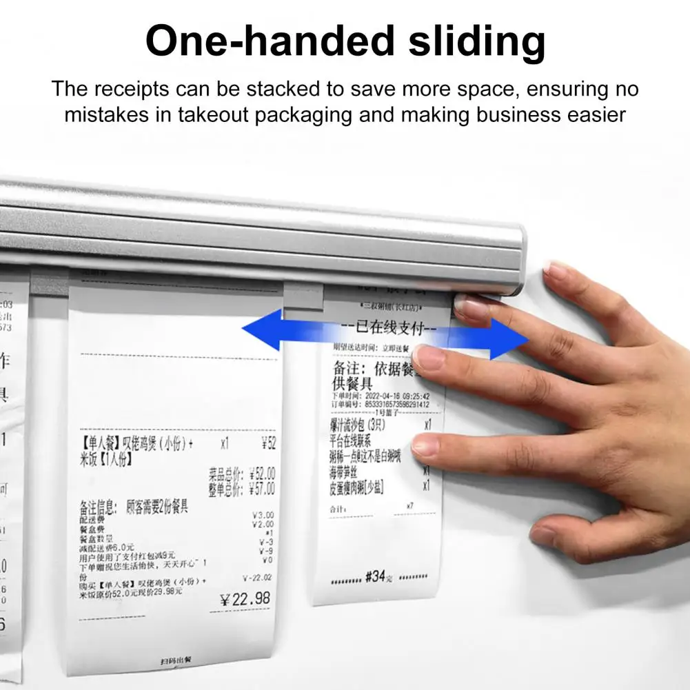 Restaurant Clip Receipt Holder Aluminum Slide Check Rack with Pen Slot Receipt Bill Holder Restaurant Organizer Invoice Clip