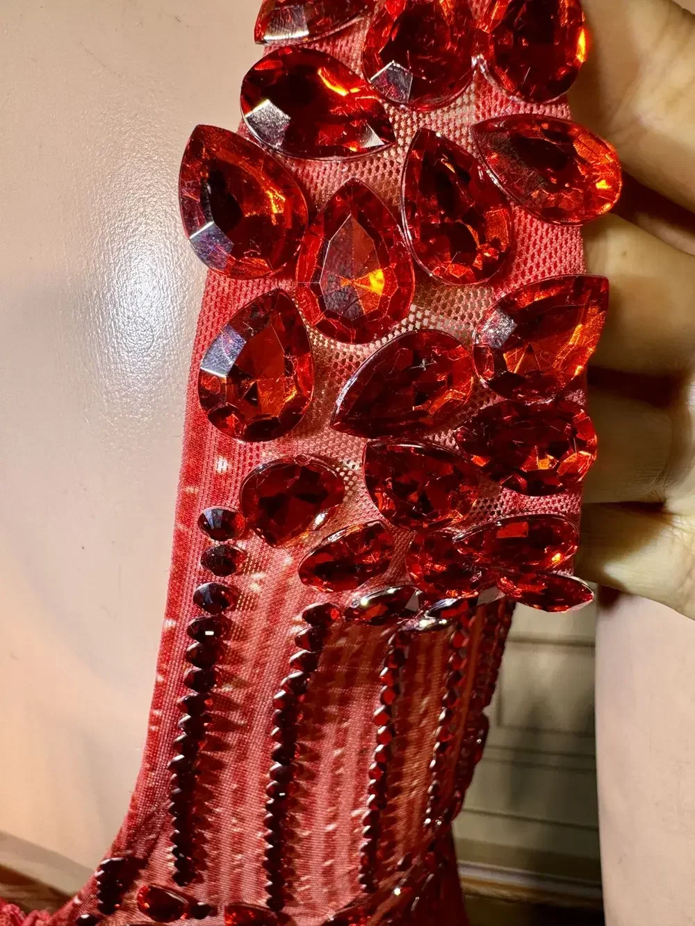 Rotterdam-Robe Longue Rouge Kly avec Strass pour Femme, Robe Transparente en Fibre de Maille, Tenue de Soirée et d'Anniversaire, Séance Photo