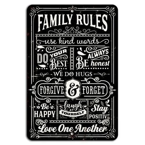 Family Rules: Use Kind Words, Love One Another Rustic Sign