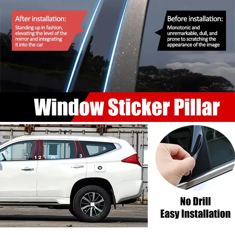 6pcs For Mitsubishi Pajero Sport 2016-2023 2017 Window Trim Covers Center Film Column B C Pillar Posts Sticker Car Accessories