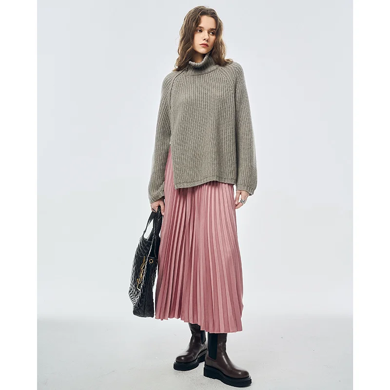 

Italian Elegant High Grade 22 Autumn/Winter New Elastic High Waist Mid length Pleated Half Skirt