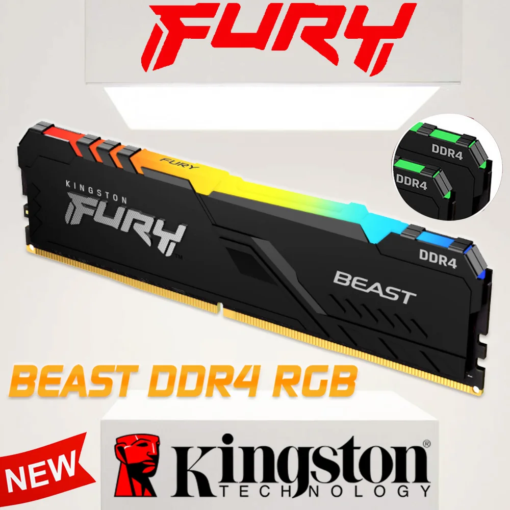 Оперативная память Kingston FURY Beast RGB DDR4, 100% МГц, 2666 МГц, 3200 МГц, память для настольного компьютера, RAM RGB DDR4 Ram 8 Гб 16 Гб FURY Beast DDR4, новинка 3600