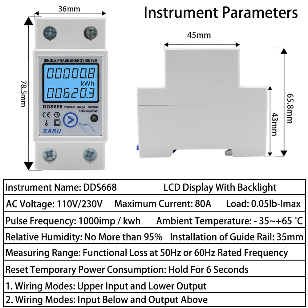 Din Rail Digital Single Phase Reset Zero Energy Meter kWh Voltage Current Power Consumption Meter Wattmeter Electricity 220V AC