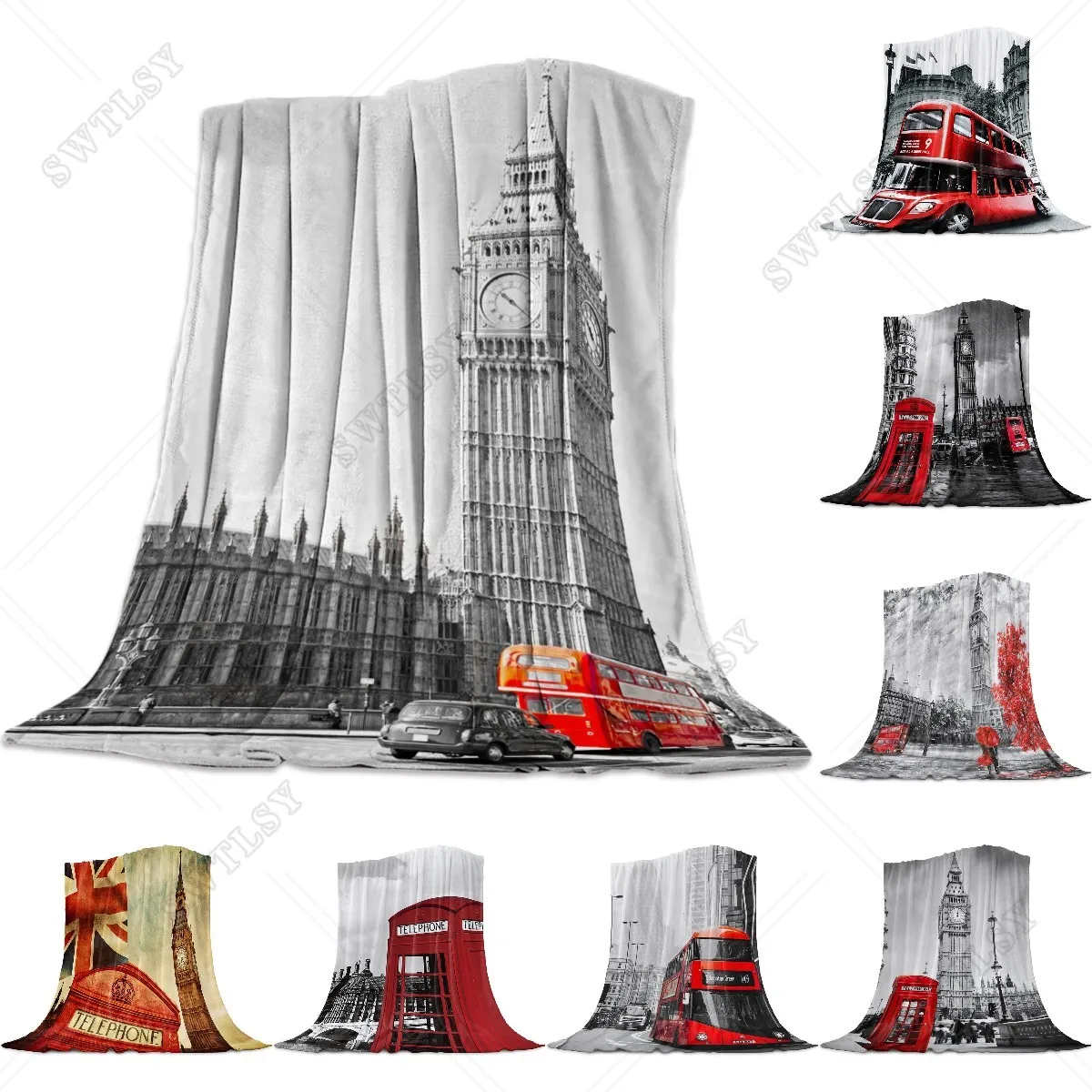 

London Building Big Ben Vehicle Bedspread Blanket High Density Super Soft Flannel Throw Blankets for Sofa Bed Car Portable King