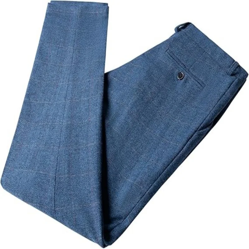 Old Money Style Men Tweed Herringbone Plaid Retro Textured Tailored Straight Pants Business Casual Daily Wear Long Trousers