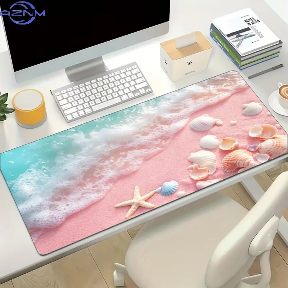 Summer Ocean Landscape Mouse Pad Waterproof Non‑Slip Seashore Starfish Seashell Sunset Design Mousepad for Home Gaming Workspace