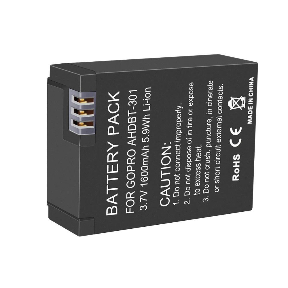 AHDBT-301 Battery For GoPro Hero3 Hero 3 Battery 1600mAh for Go Pro AHDBT-301 Action Camera Accessory