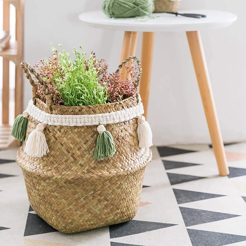 Macrame Woven Tassel Garland Basket Decorative Wall Hangings Wall Pediments For Boho Home Decor,Nursery Room(3 Pack)