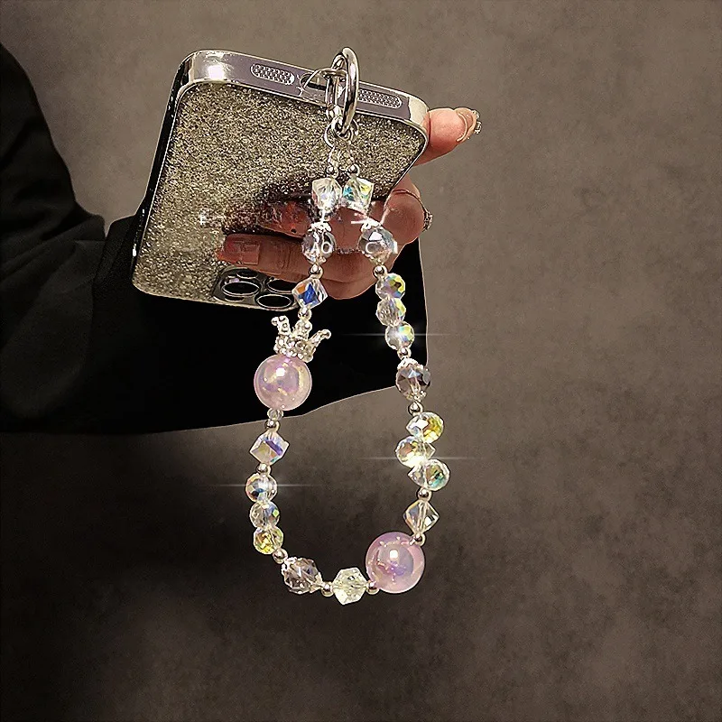 

Корона с кристаллами и бисером, модная высококачественная цепочка для мобильного телефона, короткое запястье, портативный брелок, украшение для стильного аксессуара