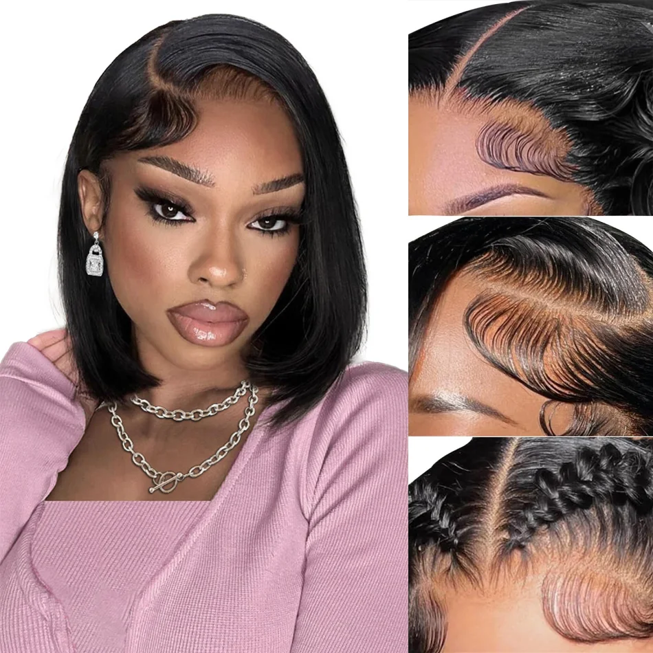 Bob Wigs Human Hair 13X6 Lace Front Wigs 220 Density Short Straight Hd Transparent Lace Frontal Wigs Brazilian Closure For Women