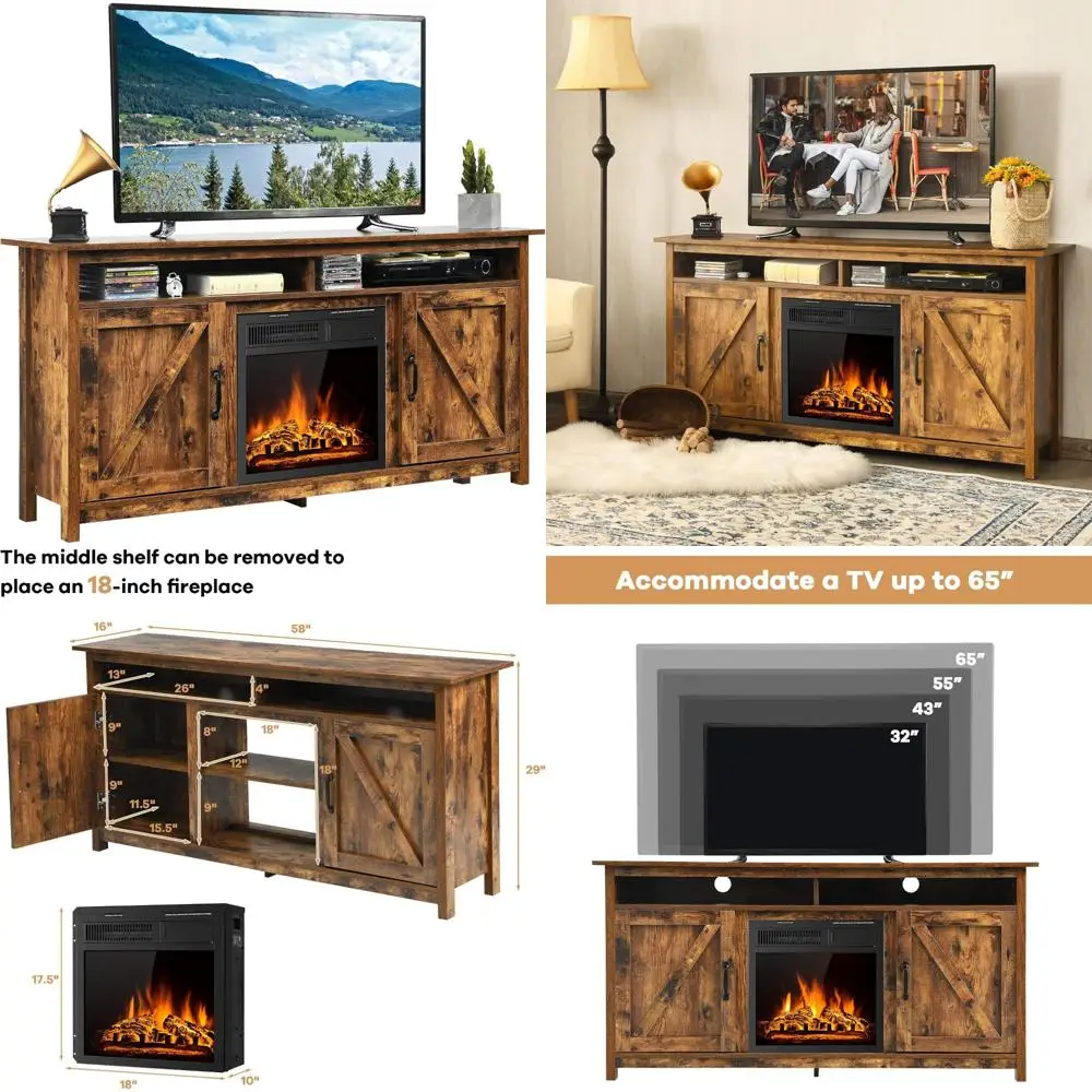 

65 65-Inch TV Electric Fireplace Entertainment Center with 1500W Heater, Media Console
